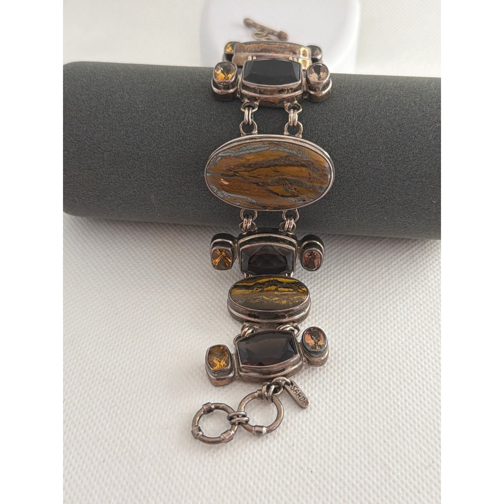 SARDA Tiger's Eye Smoky Quartz Citrine Bracelet Womens 8.25" 925